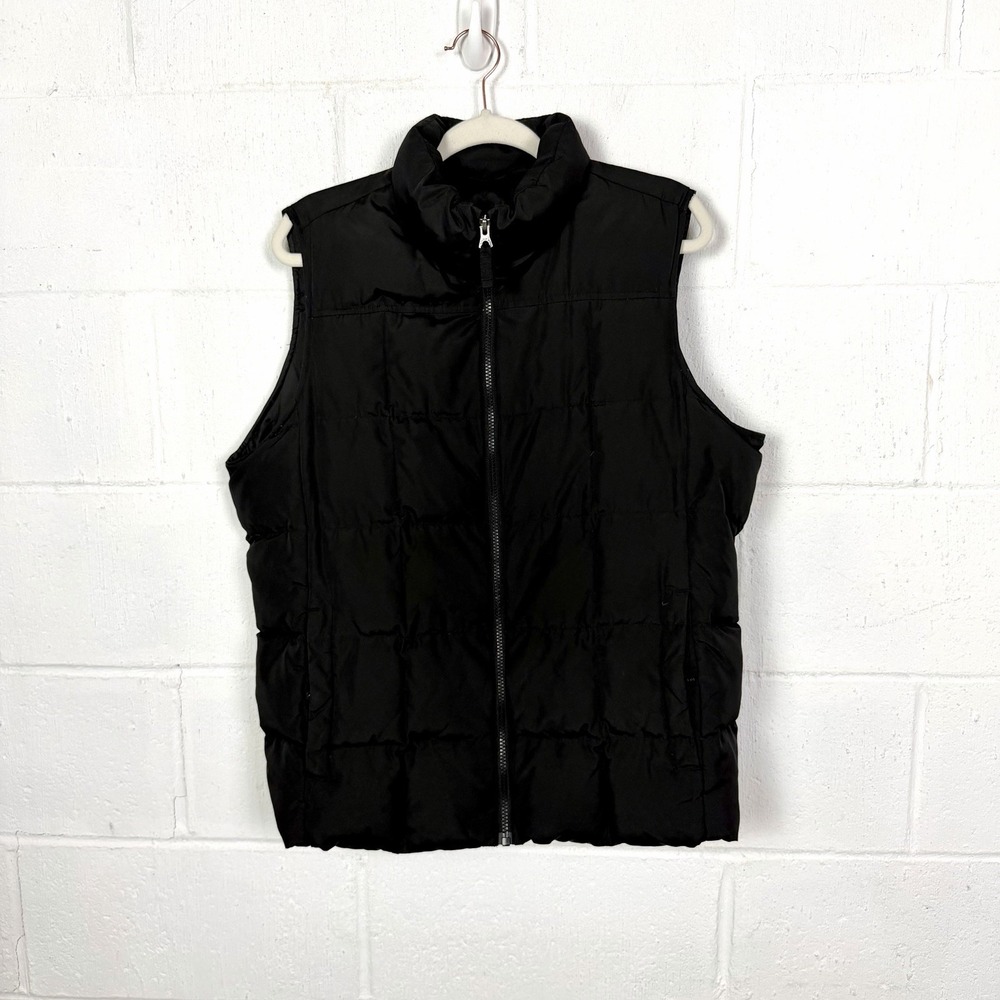 Lands End Womens Black Down Puffer Vest SZ L Outdoor Layers Cozy Warm Gorpcore